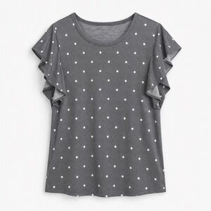 Polka Dot Ruffle Sleeve Women’s Top - Gray
